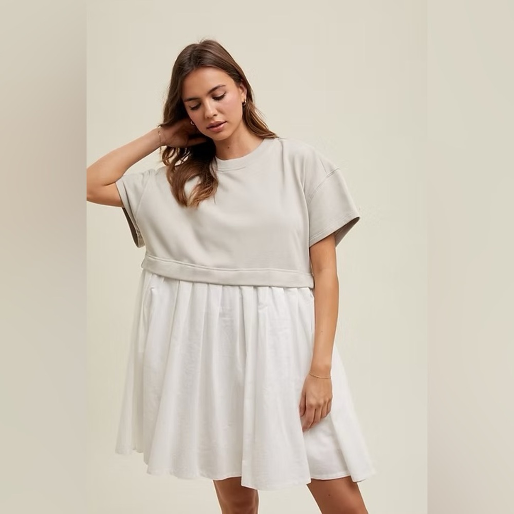 Wishlist Cream and White Casual Dolman Sleeve Sundress